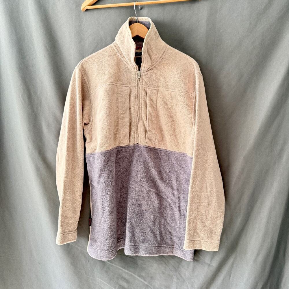 Vintage Tommy Jeans 1/4 Zip Fleece Pullover Men’s Small Tan Gray Colorblock 90s